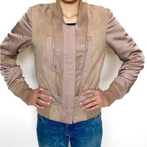 All Saints Craddock Suede & Leather Jacket Pink Fig 0